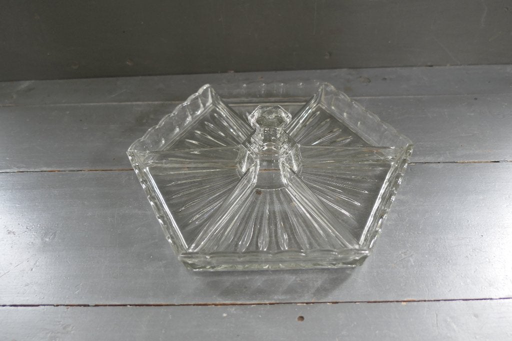 Art Deco Val Saint Lambert Luxval schaal helder glas 6- hoek, Antiek en Kunst, Verzenden