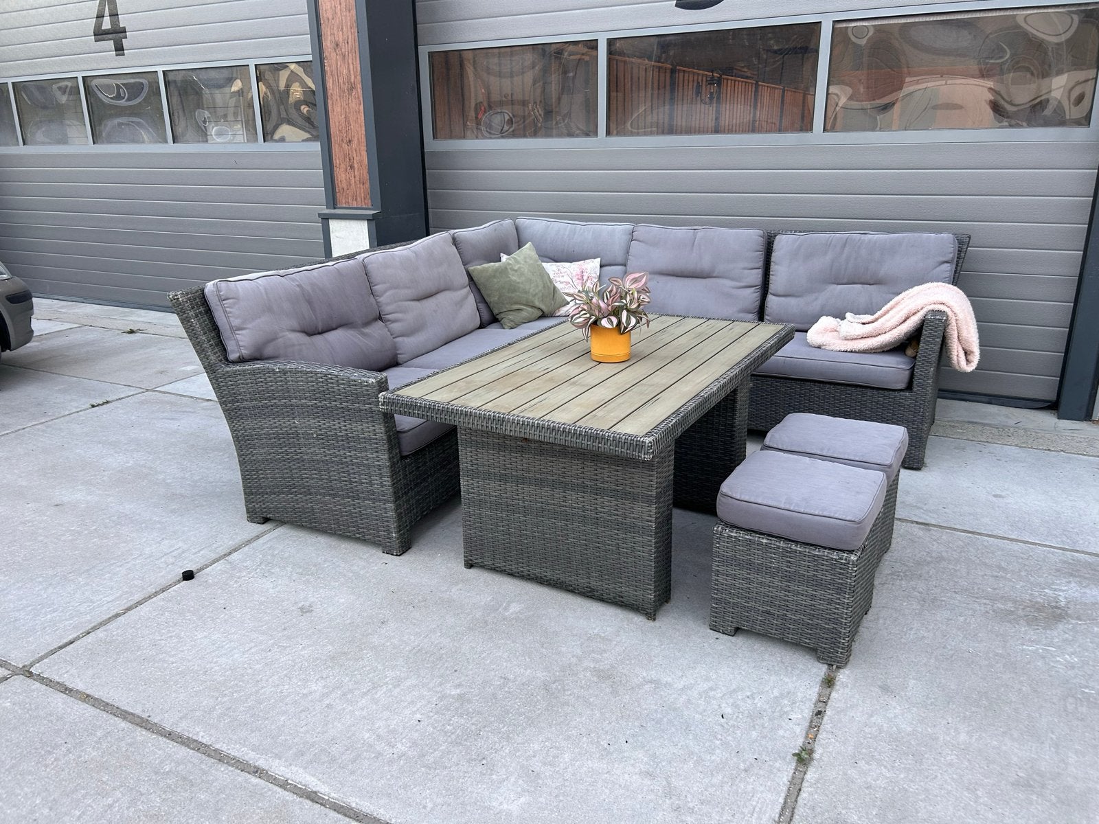 Dining loungeset Wicker grijs - Goede staat, Ophalen, Gebruikt, ., Bank