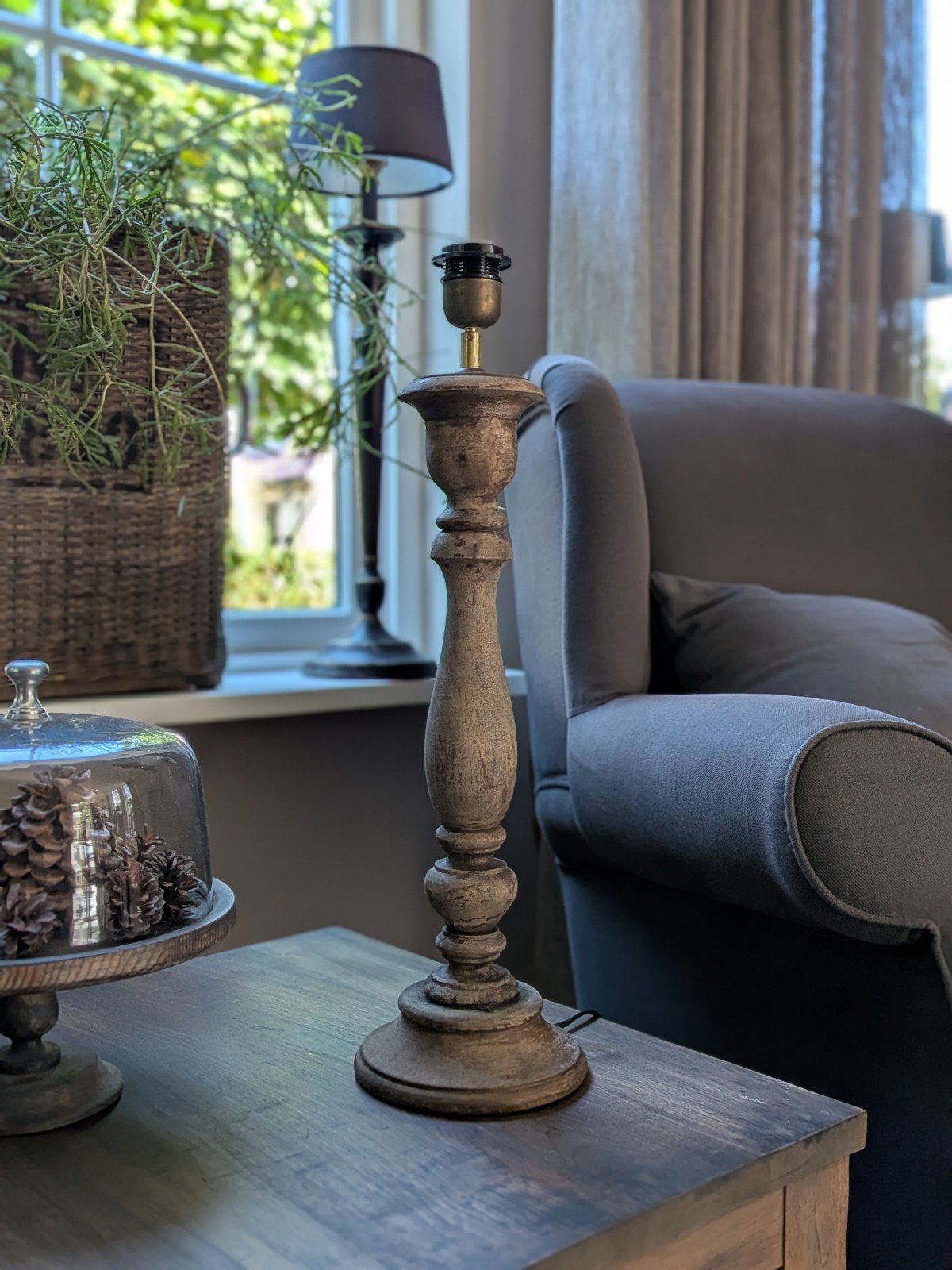 stoere landelijke balusterlamp / lamp / tafellamp, Ophalen, Zo goed als nieuw, Hout