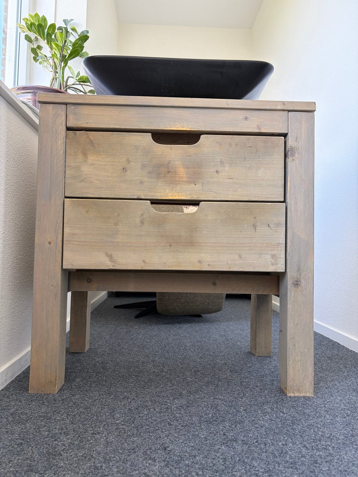 Houten wastafelmeubel met wasbak en kraan, Ophalen, Gebruikt, 50 tot 100 cm, Minder dan 100 cm