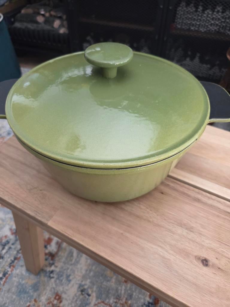 Gietijzeren Braadpan - Made in France - Groen, Huis en Inrichting, Ophalen, Gebruikt, Gietijzer, Keramische plaat