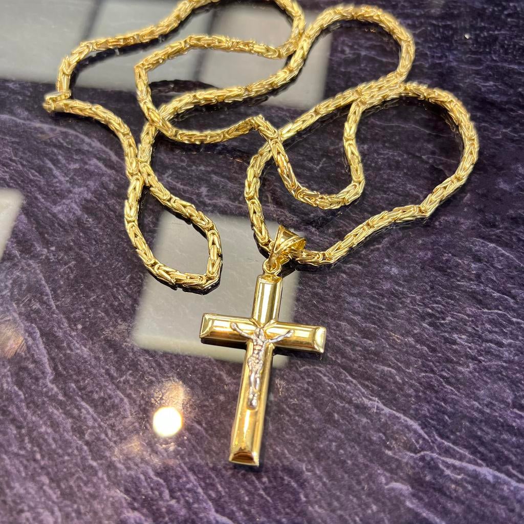 14k gouden koningsketting met kruis hanger nieuw, Ophalen of Verzenden, Nieuw, Goud