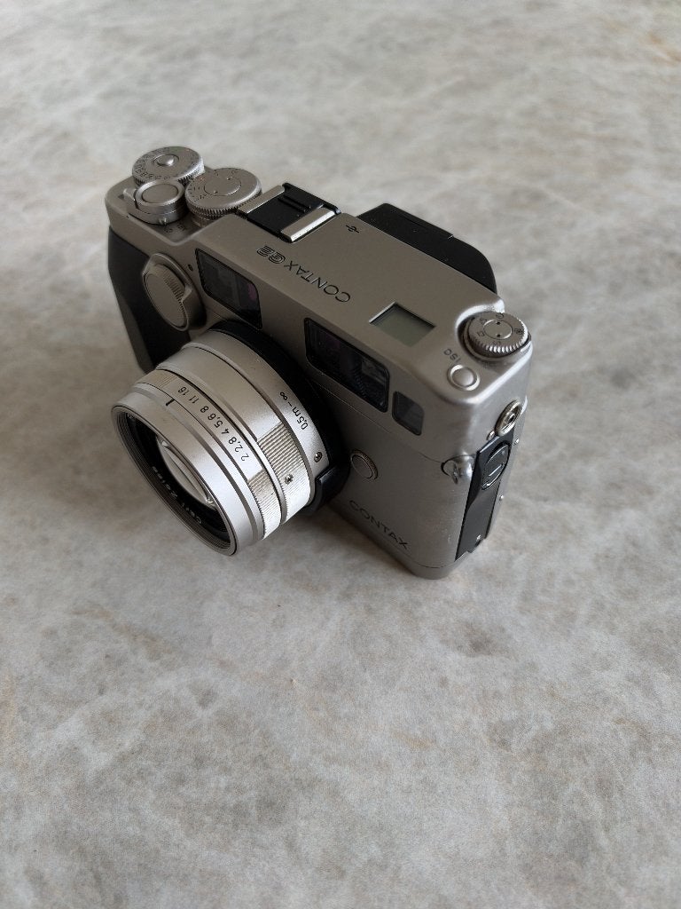 Contax G2 + Carl Zeiss Planar 45mm f/2 T – analoge camera, Audio, Tv en Foto, Verzenden, Gebruikt, Compact, Overige Merken