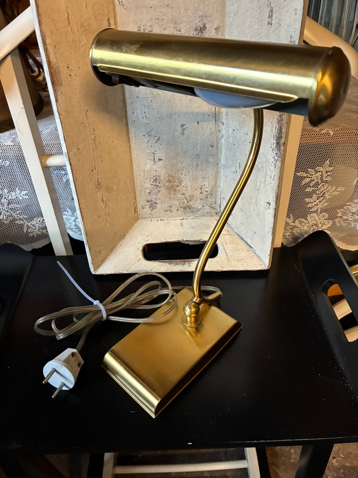 Vintage messing/koperen bureaulamp, Bureaulamp, Vintage, Ophalen of Verzenden, Gebruikt
