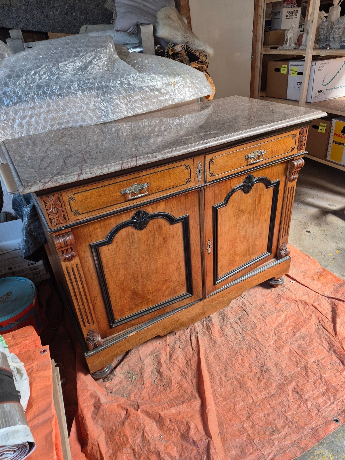 Antiek dressoir met marmeren blad - 120x60x100 cm, Ophalen