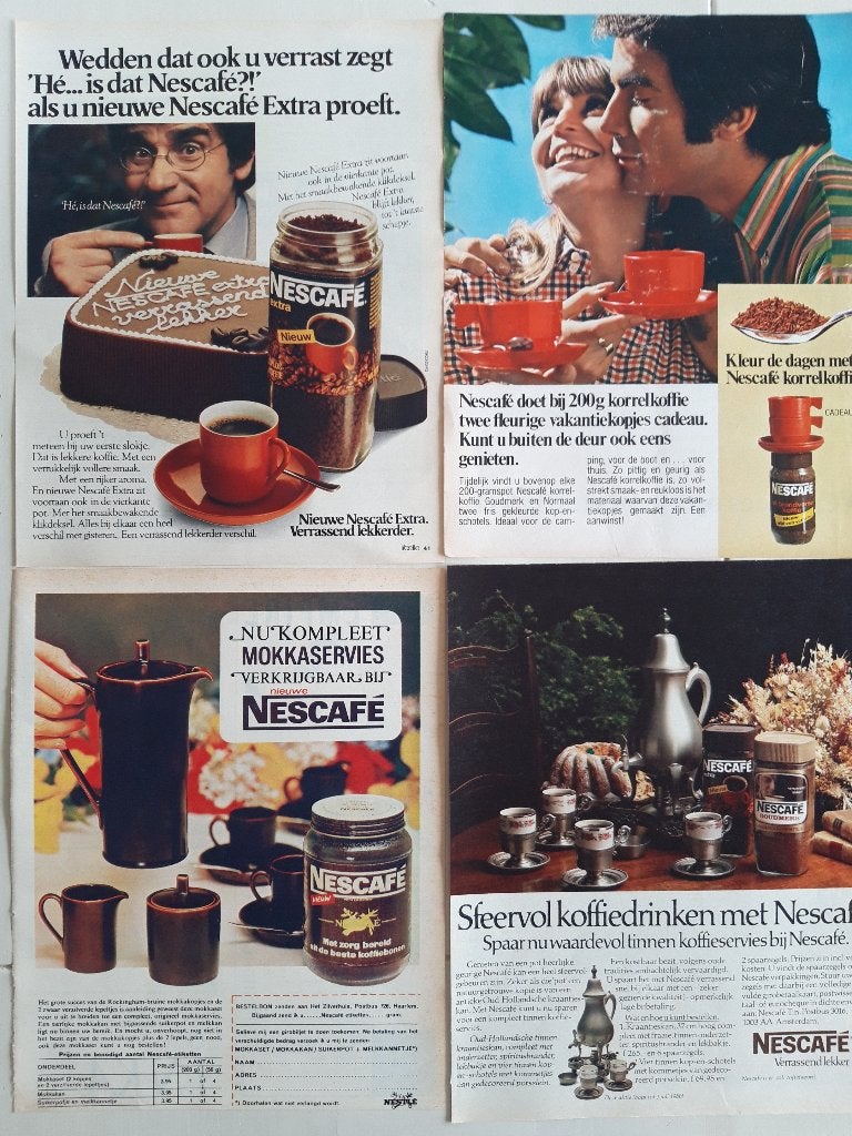 12 blz. reclame Nescafé, uit diverse bladen, jaren 70, Verzenden, Gebruikt, Overige typen