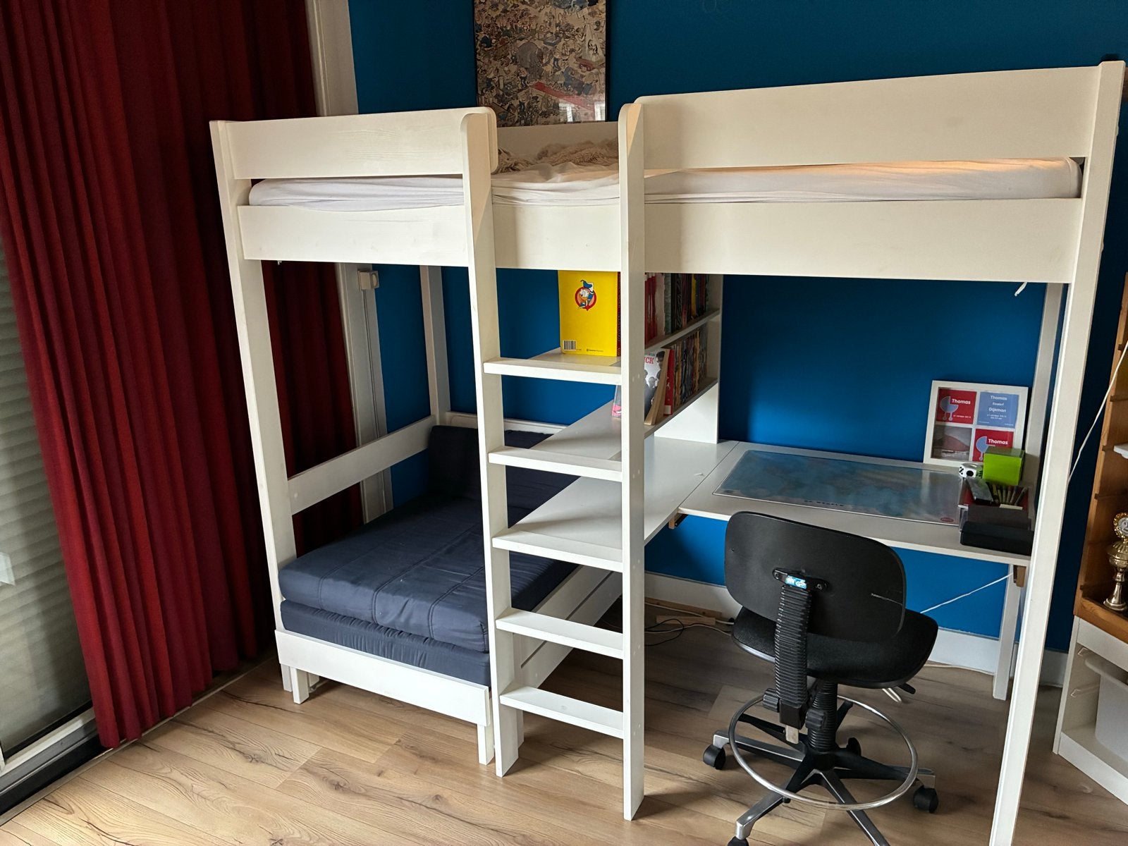 Hoogslaper ROBIN met bureau, chillplek en logeerbed, Ophalen, Gebruikt, Eenpersoons, 160 tot 180 cm