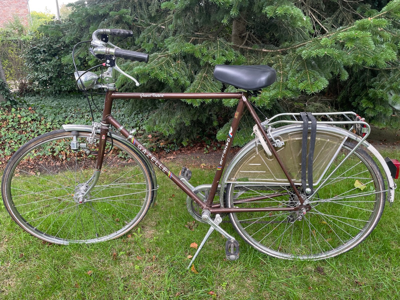 Gazelle Grand Tourist Herenfiets - Vintage Bruin, Fietsen en Brommers, Ophalen, Gebruikt, Velgrem, Versnellingen