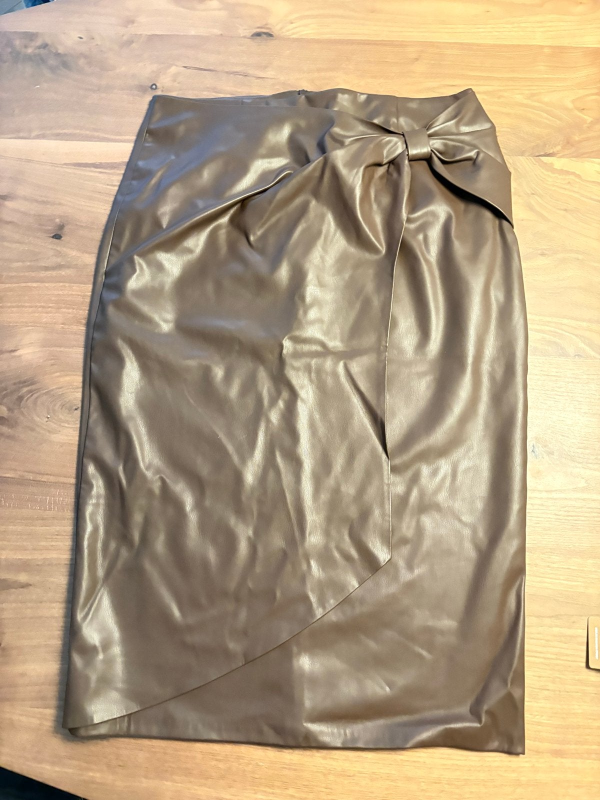 ZARA Faux Leren Rok met Strikdetail - Maat XL, Bruin, Maat 46/48 (XL) of groter, Ophalen of Verzenden, Zo goed als nieuw