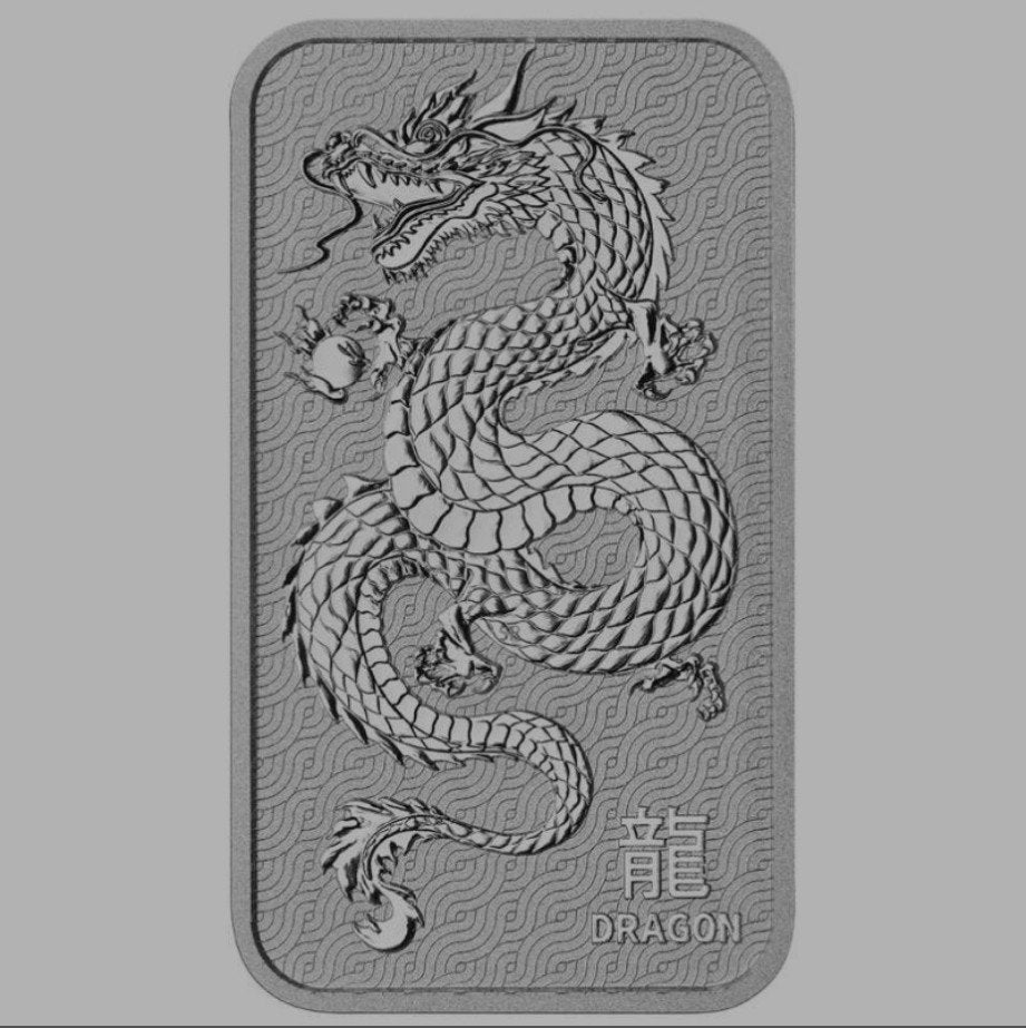 1 oz Australische Rechthoekige Lunar Draak 2025 BU Zilver, Ophalen of Verzenden, Zilver