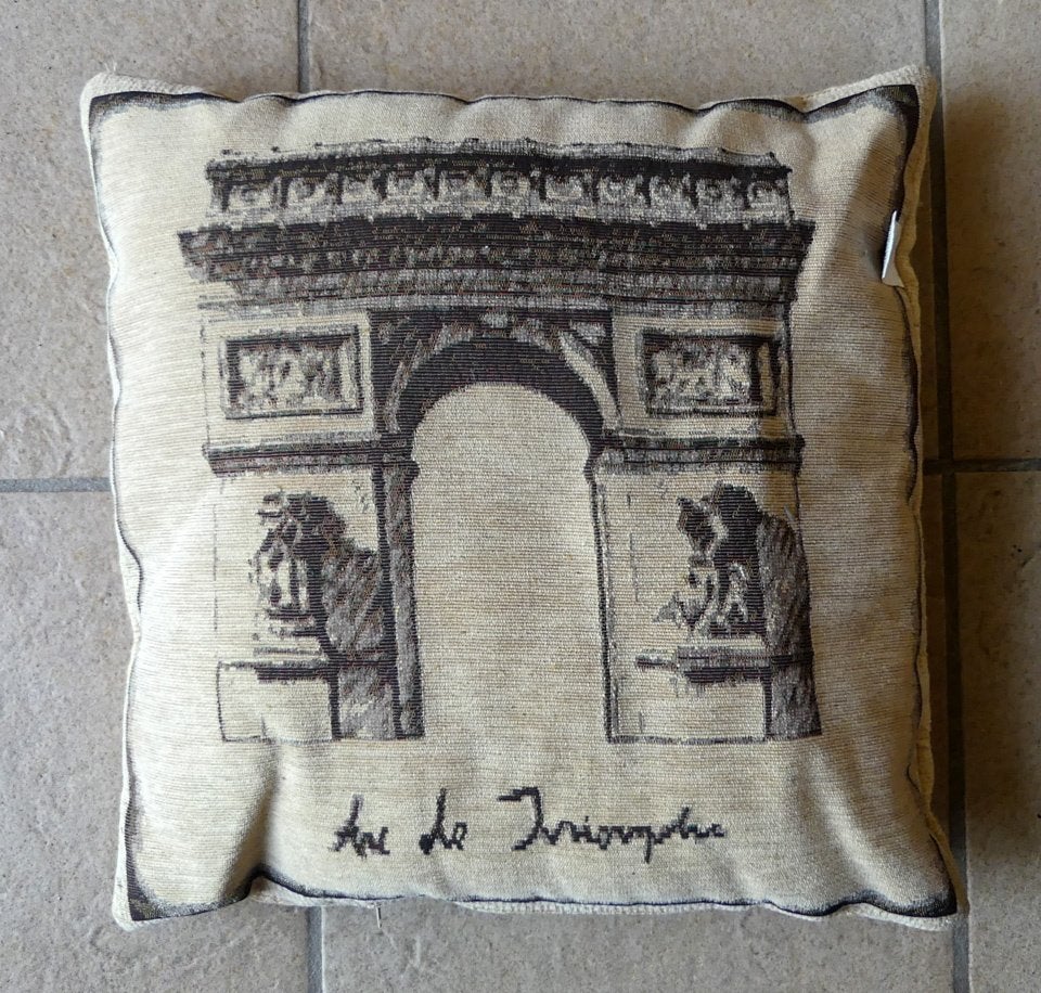 Kussen City Arc de Triomphe print Parijs sierkussen, Ophalen of Verzenden, Zo goed als nieuw, Beige, Vierkant