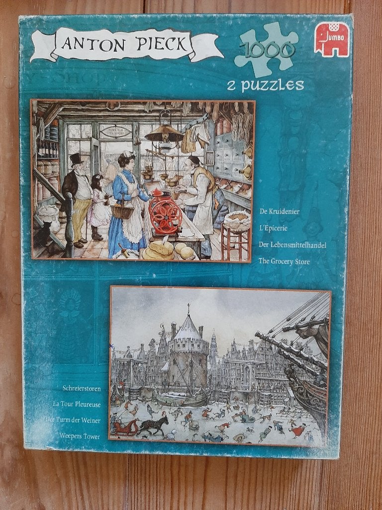 Puzzeldoos  Anton Pieck met 2 puzzels 1000 st., Ophalen, 500 t/m 1500 stukjes, Gebruikt, Legpuzzel