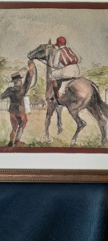 impressionisme jocky paard aquarel frans ca 1940, Ophalen of Verzenden