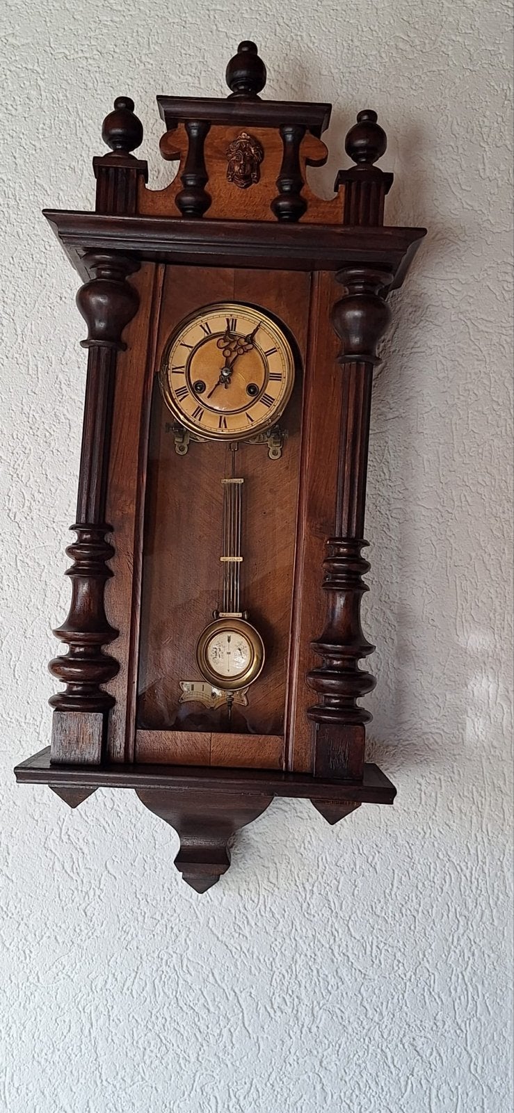Antieke Wandklok met Slinger en Barometer, Ophalen