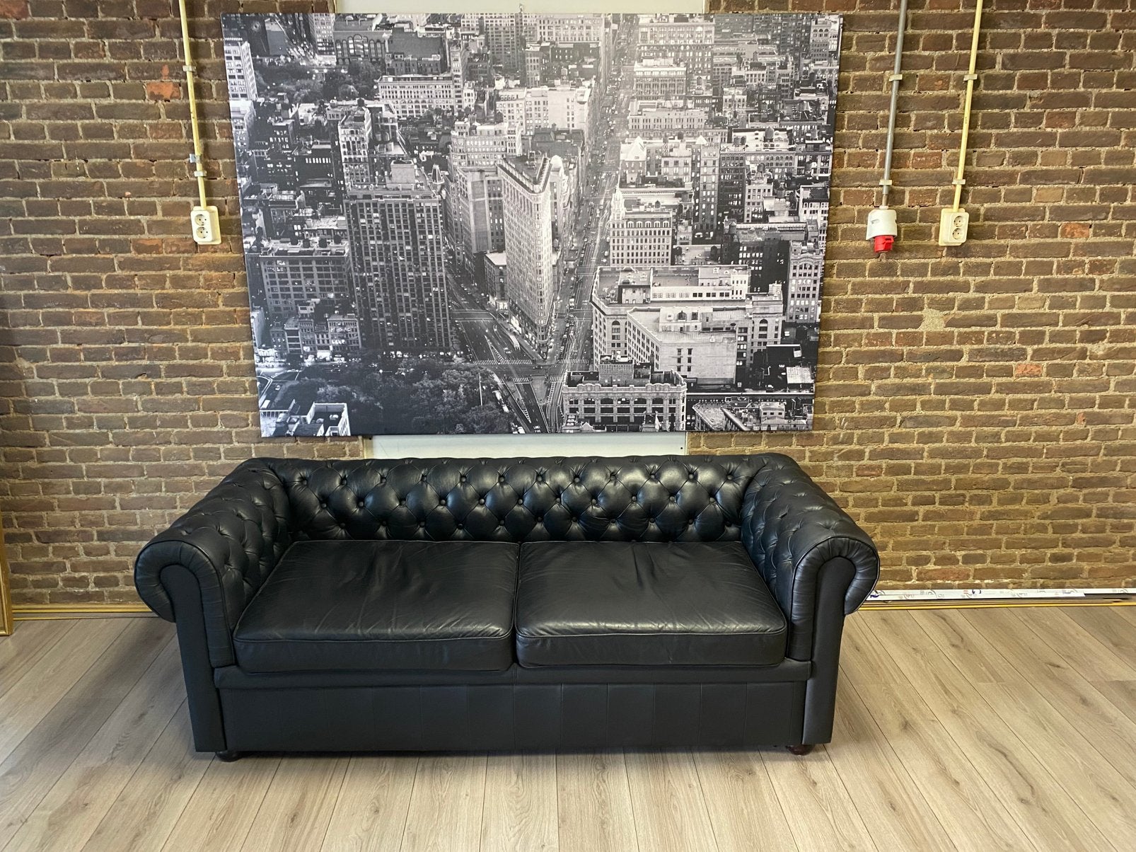 Chesterfield zwart leren 3 - zits bank !!!, Huis en Inrichting, Ophalen, Gebruikt, 150 tot 200 cm, Chesterfield