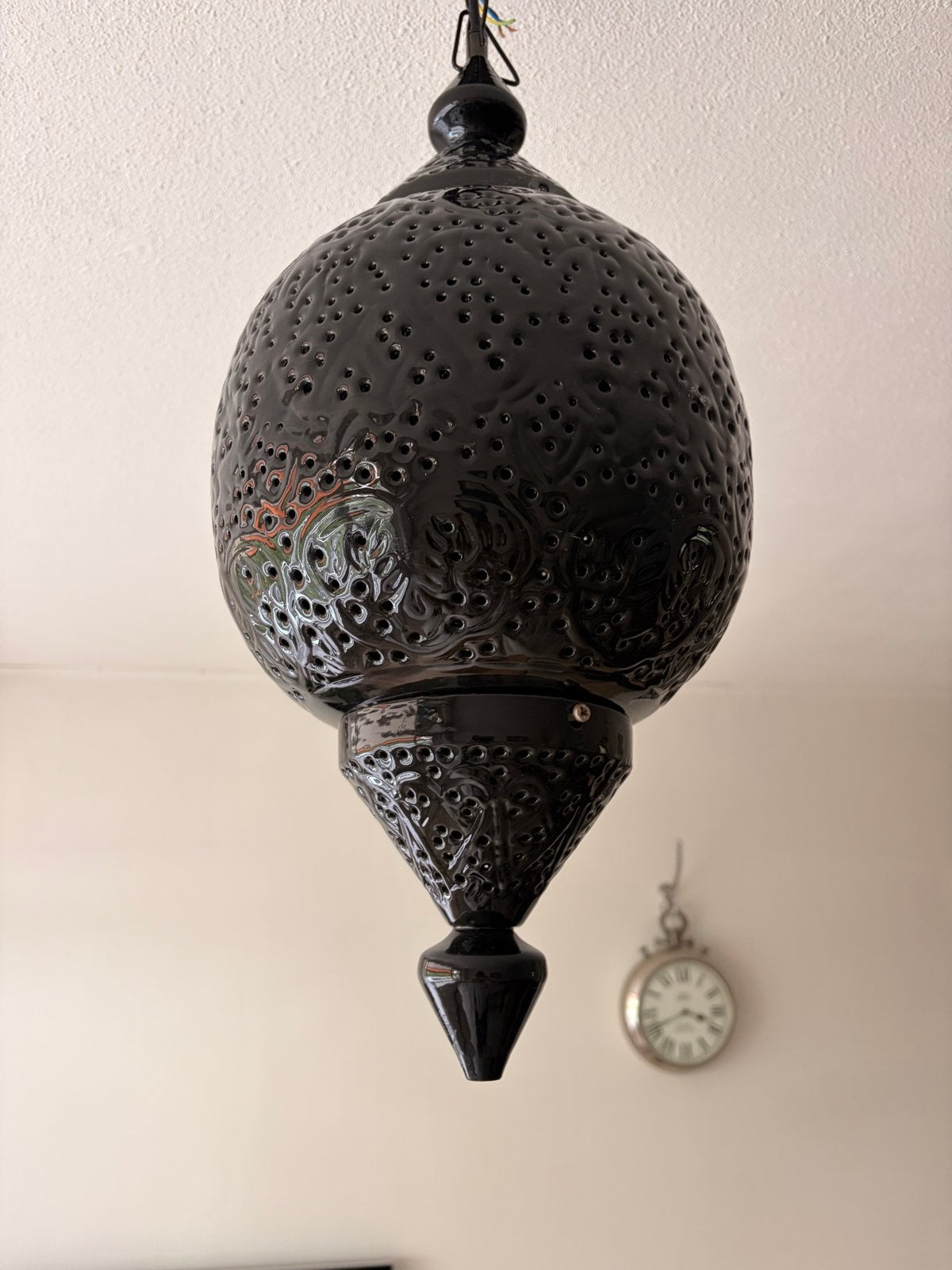 Oosterse Hanglamp - Zwart Metaal met Sierlijke Patronen, Ophalen of Verzenden, Gebruikt, Metaal
