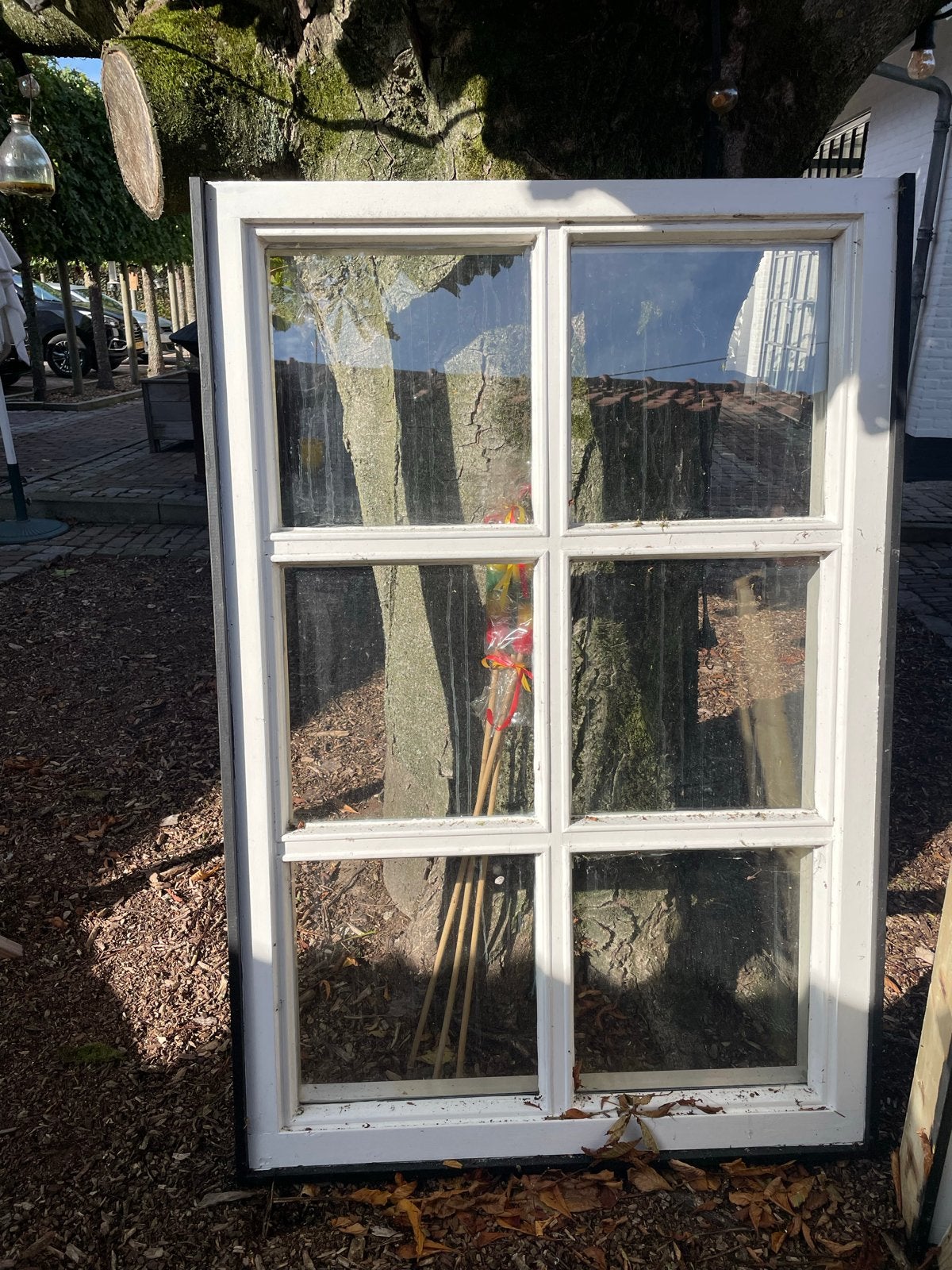 Vast hardhouten raamkozijn met glas, Doe-het-zelf en Verbouw, Ophalen, Gevelraam of Ruit, Gebruikt, 80 tot 120 cm