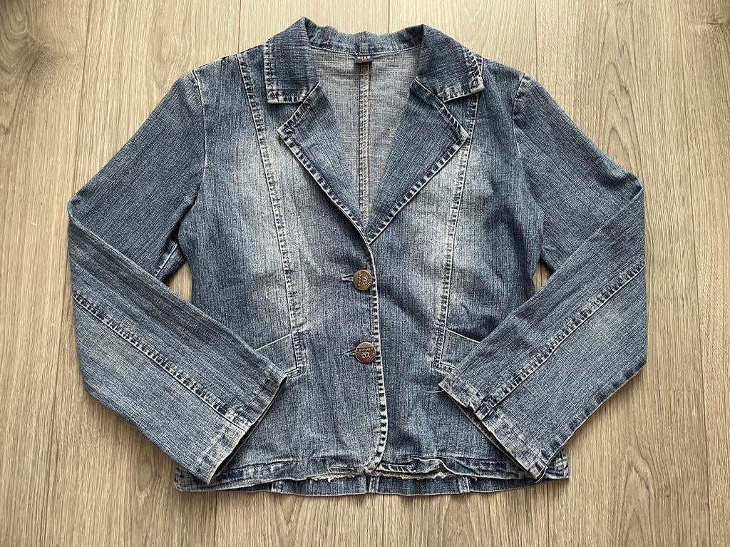 Dames blauw vintage denim spijker blazer colbert jack mt M, Ophalen of Verzenden, Zo goed als nieuw, Maat 38/40 (M), Blauw