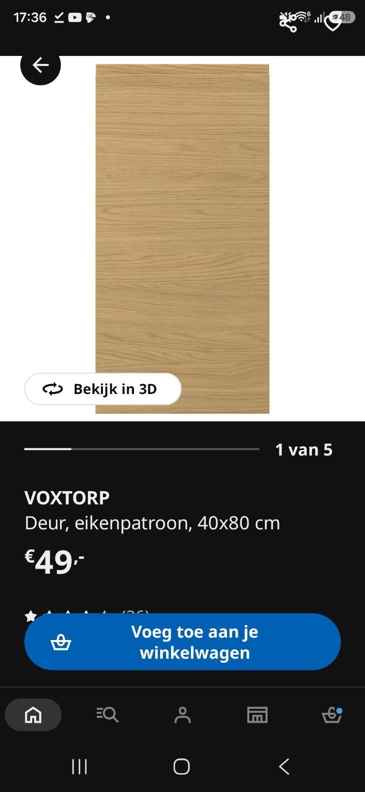 VOXTORP Deur, eikenpatroon, 40x80 cm 4stuks, Ophalen of Verzenden, 25 tot 50 cm, 200 cm of meer