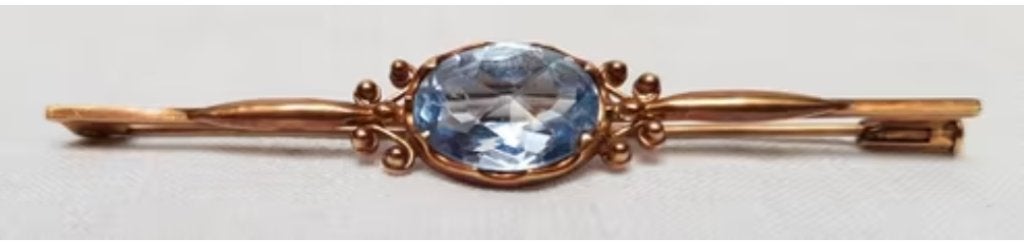 Barette 18 kt aquamarijn juweel vintage., Ophalen of Verzenden, Goud, Broche