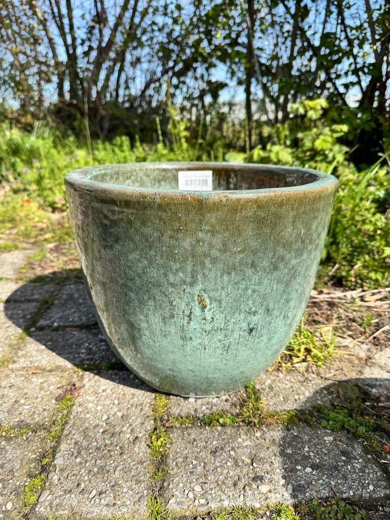 Groene glazuur bloempotten - klasiek model, Ophalen, Steen, Minder dan 30 cm, Minder dan 60 cm
