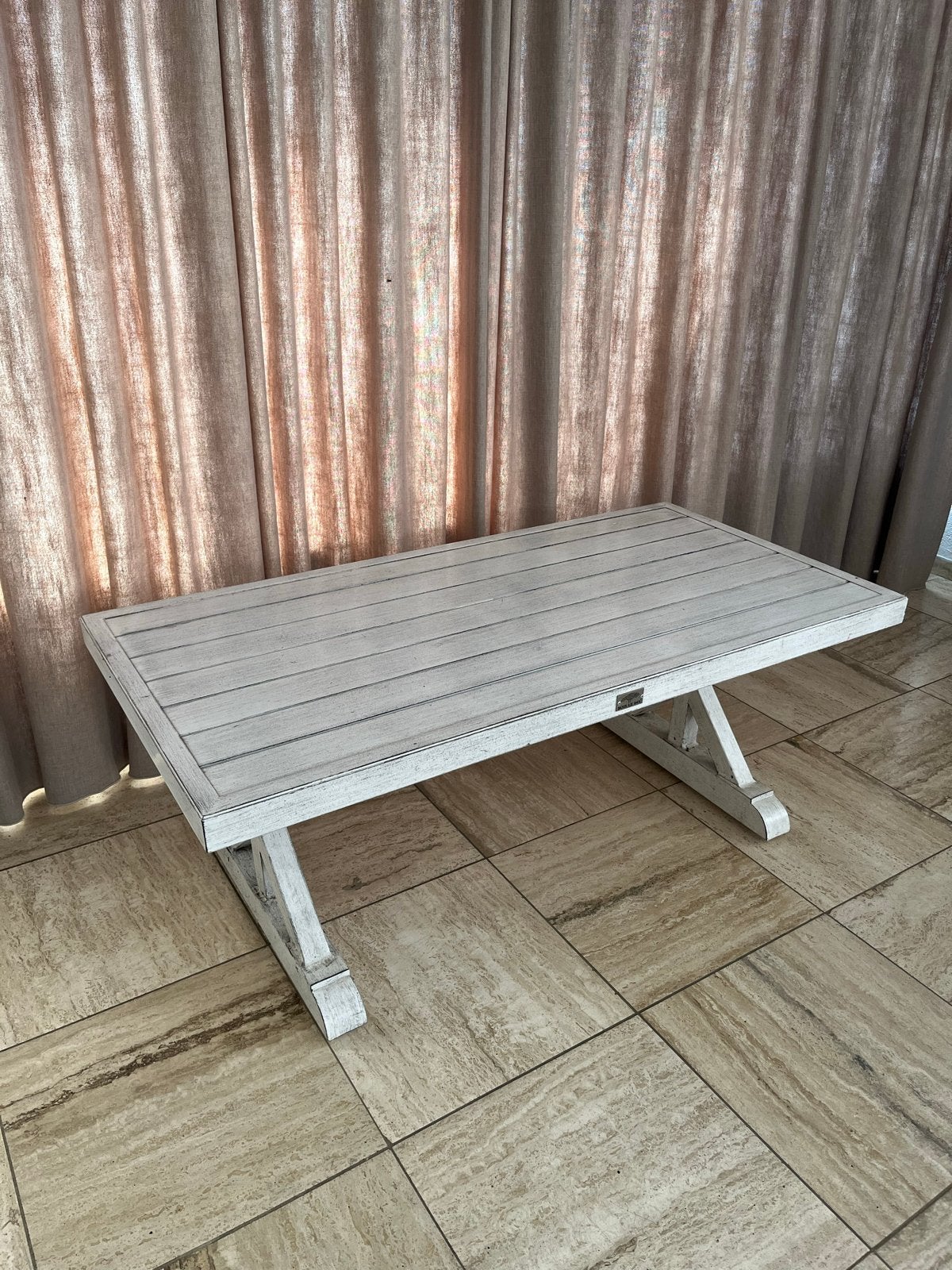 Robuuste aluminium salontafel, Huis en Inrichting, Tafels | Salontafels, Gebruikt, 100 tot 150 cm, Overige houtsoorten, 50 tot 100 cm