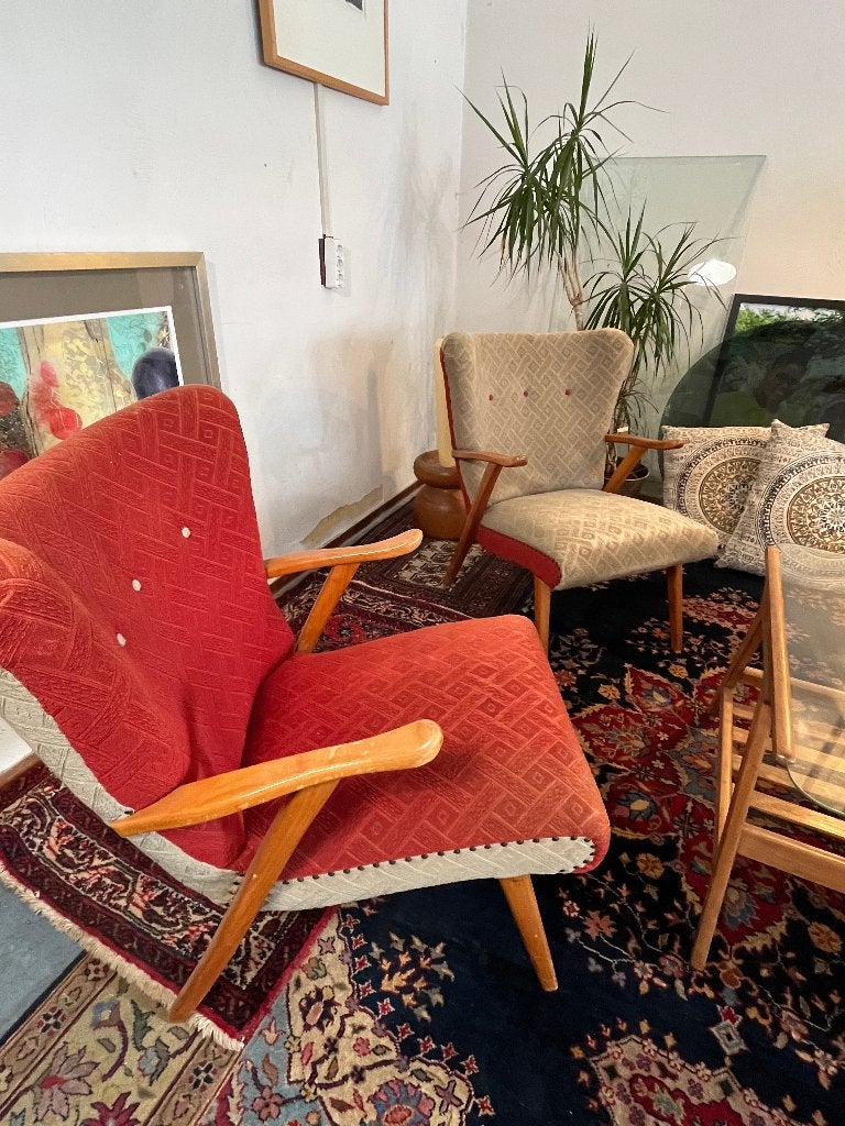Set Vintage Mid-Century Fauteuils Two-Tone - Uniek Project, Ophalen, Hout, Gebruikt, .