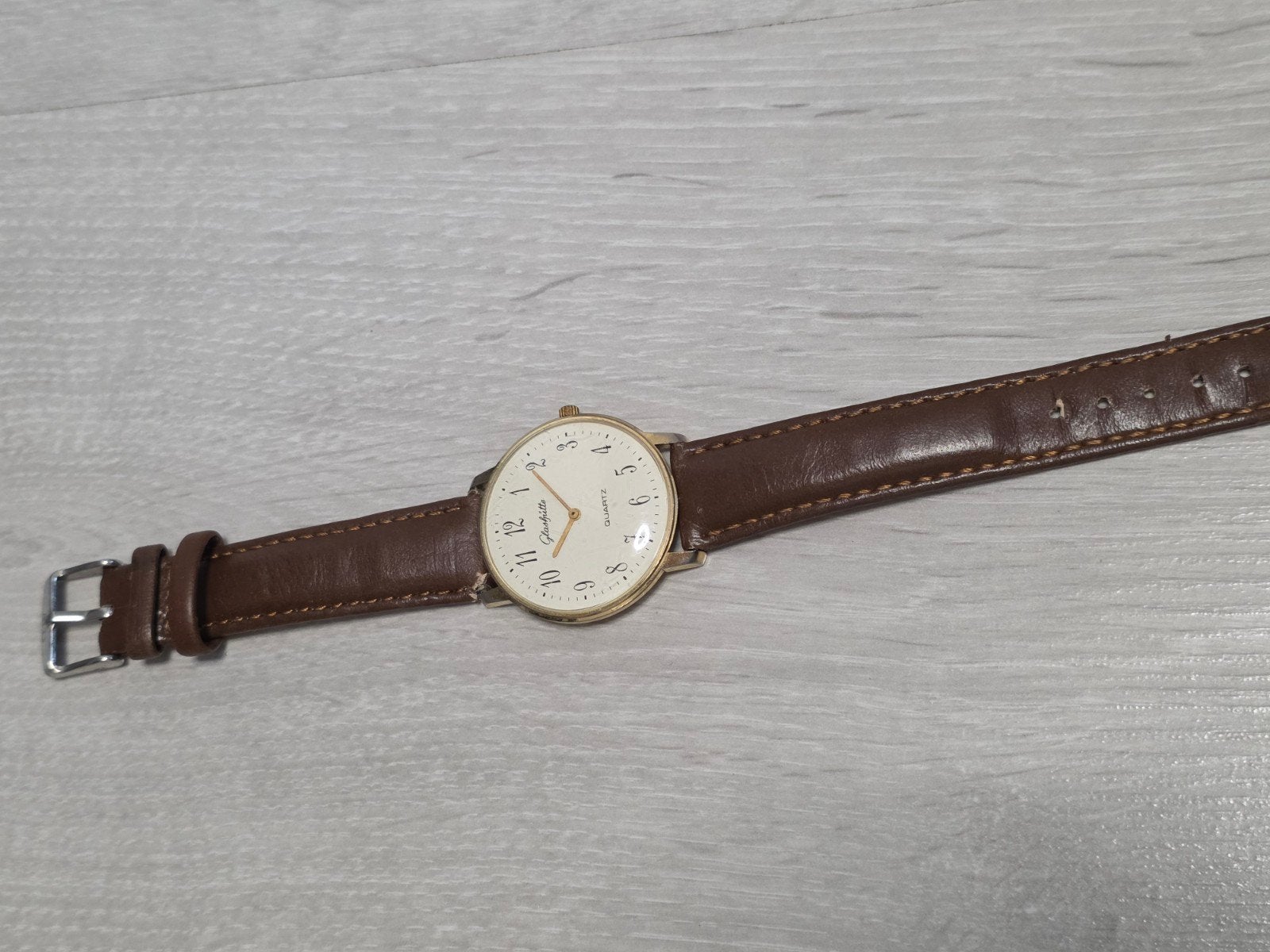 Vintage Glashütte Quartz Horloge (DDR / GUB Kaliber 38), Sieraden, Tassen en Uiterlijk, Ophalen, Leer, Overige merken