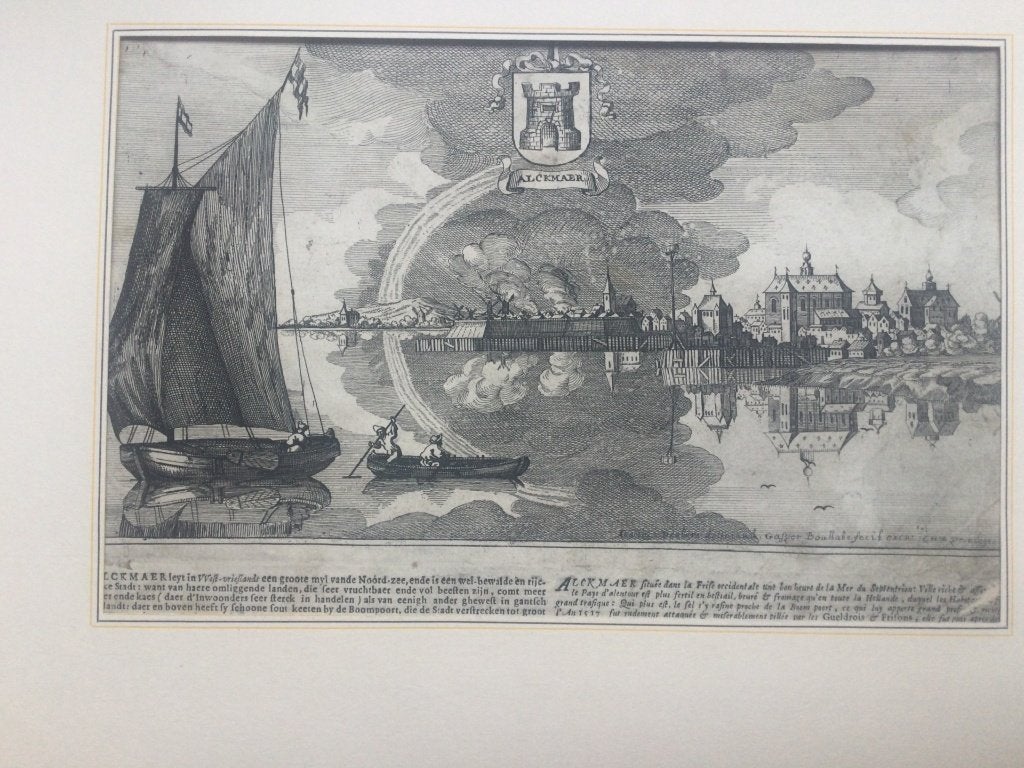Alkmaar, aanzicht, 1674, Antiek en Kunst, 18 cm, Cartografie, 1600 - 1699, Met tekst