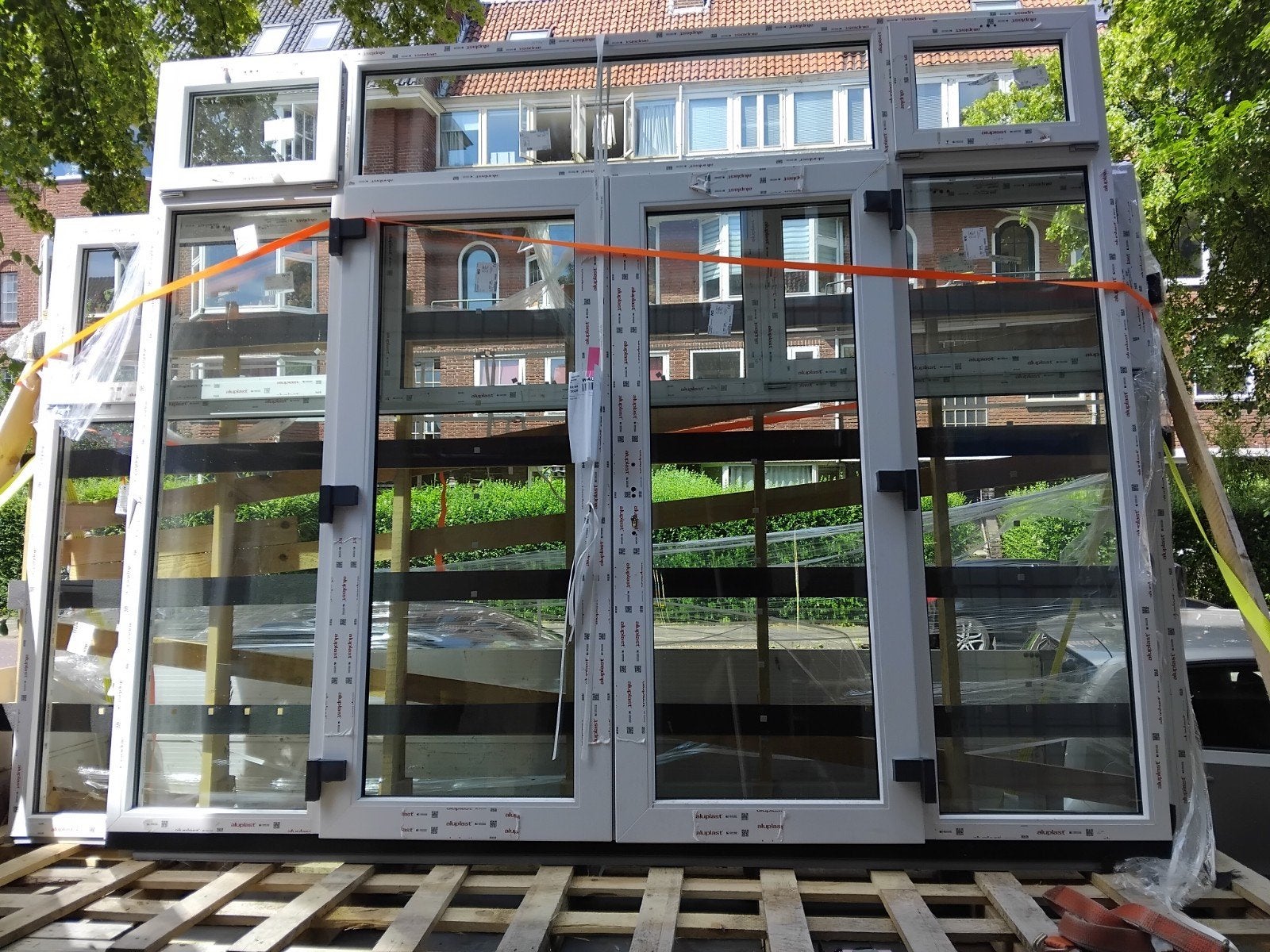 Nieuwe Aluplast kunststof pui met triple en veiligheidsglas, Ophalen, Glas, 120 cm of meer, 215 cm of meer