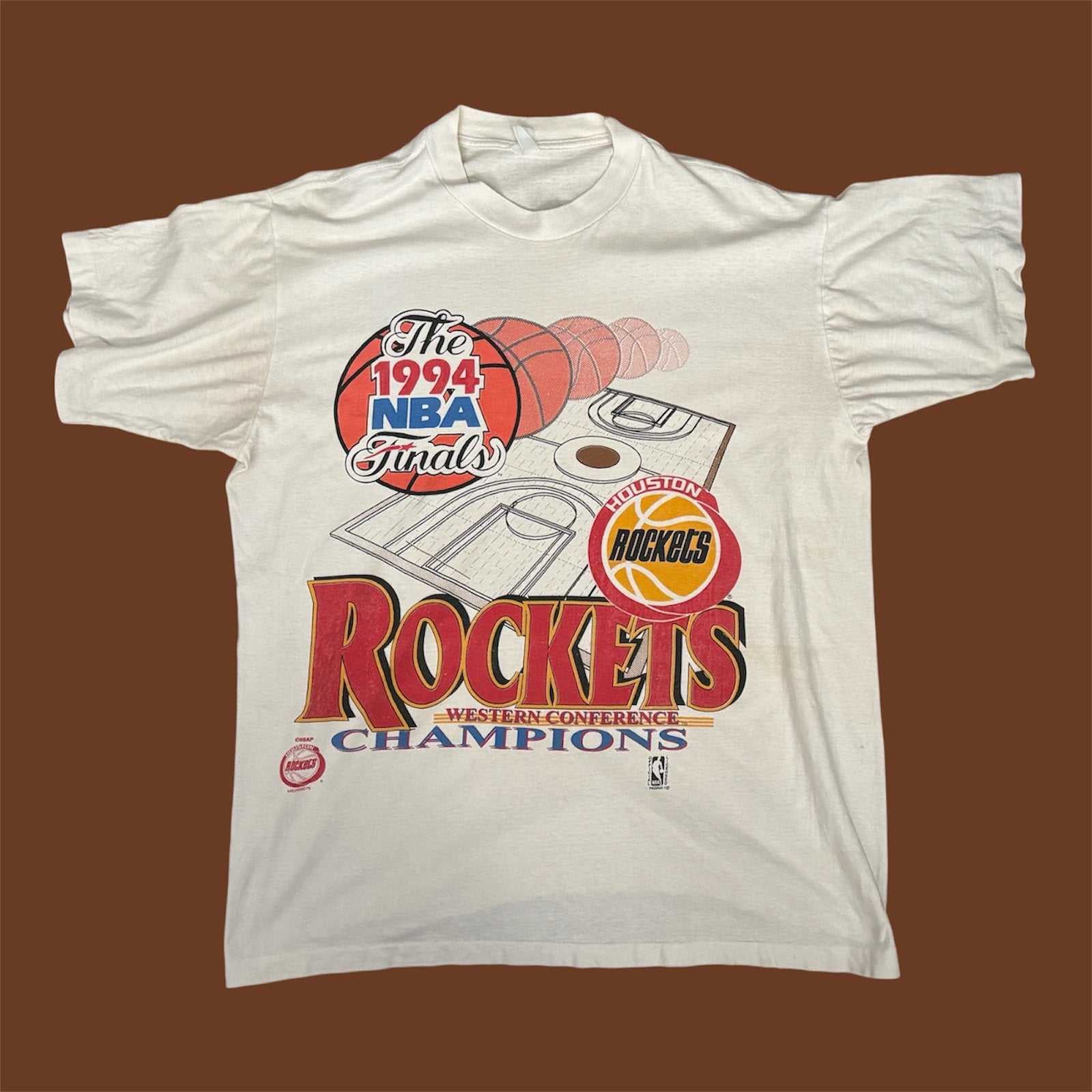 NBA Vintage 90s Rockets t-shirt L XL basketbal heren shirt, Sport en Fitness, Basketbal, Ophalen of Verzenden, Kleding