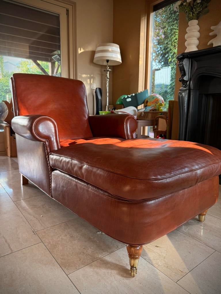 Baxter bruin leren chaise longue, made in Italy, Ophalen, Gebruikt, Eenpersoons, Leer