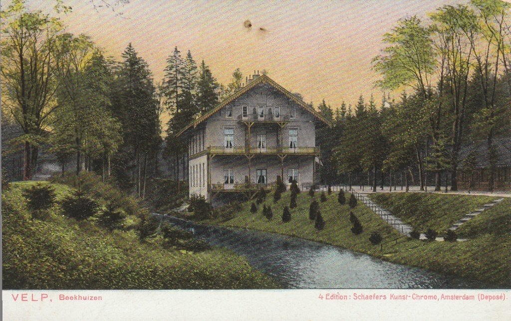 C004 oude ansichtkaart velp beekhuizen jaren 30 in kleur, Ophalen of Verzenden, 1920 tot 1940, Ongelopen, Gelderland