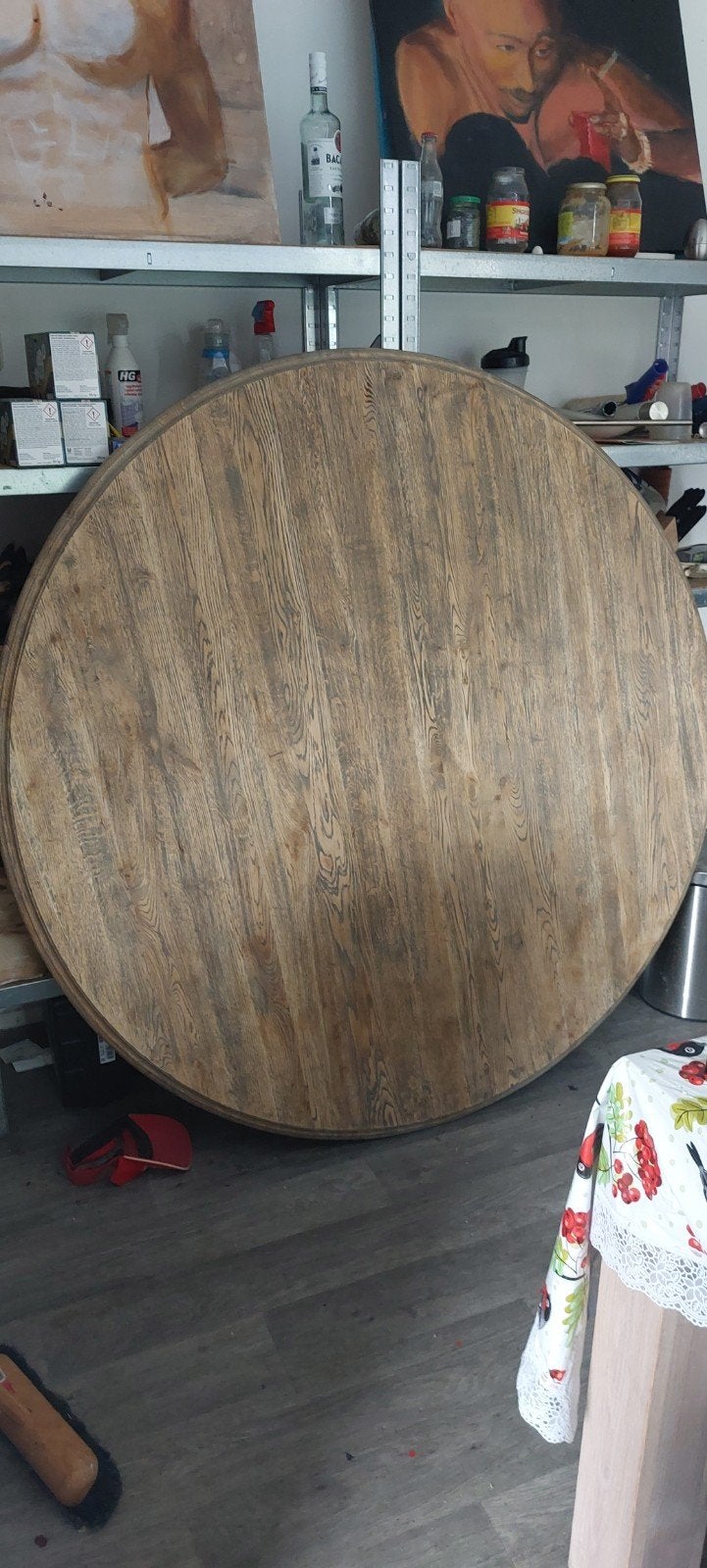 Ronde eikenhouten tafelblad - Gebruikt, Ophalen, Gebruikt, Vijf personen of meer, Rustiek, Landelijk