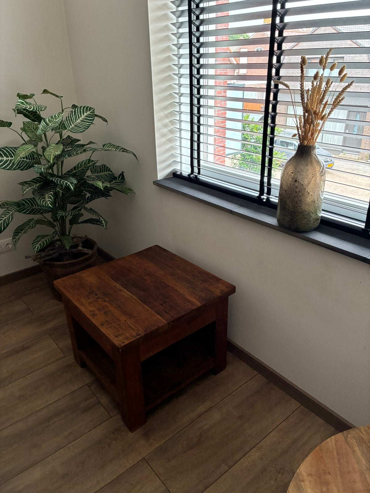 Mooie Teak houten Bijzettafel, Ophalen, 50 tot 100 cm, Vierkant, 50 tot 100 cm