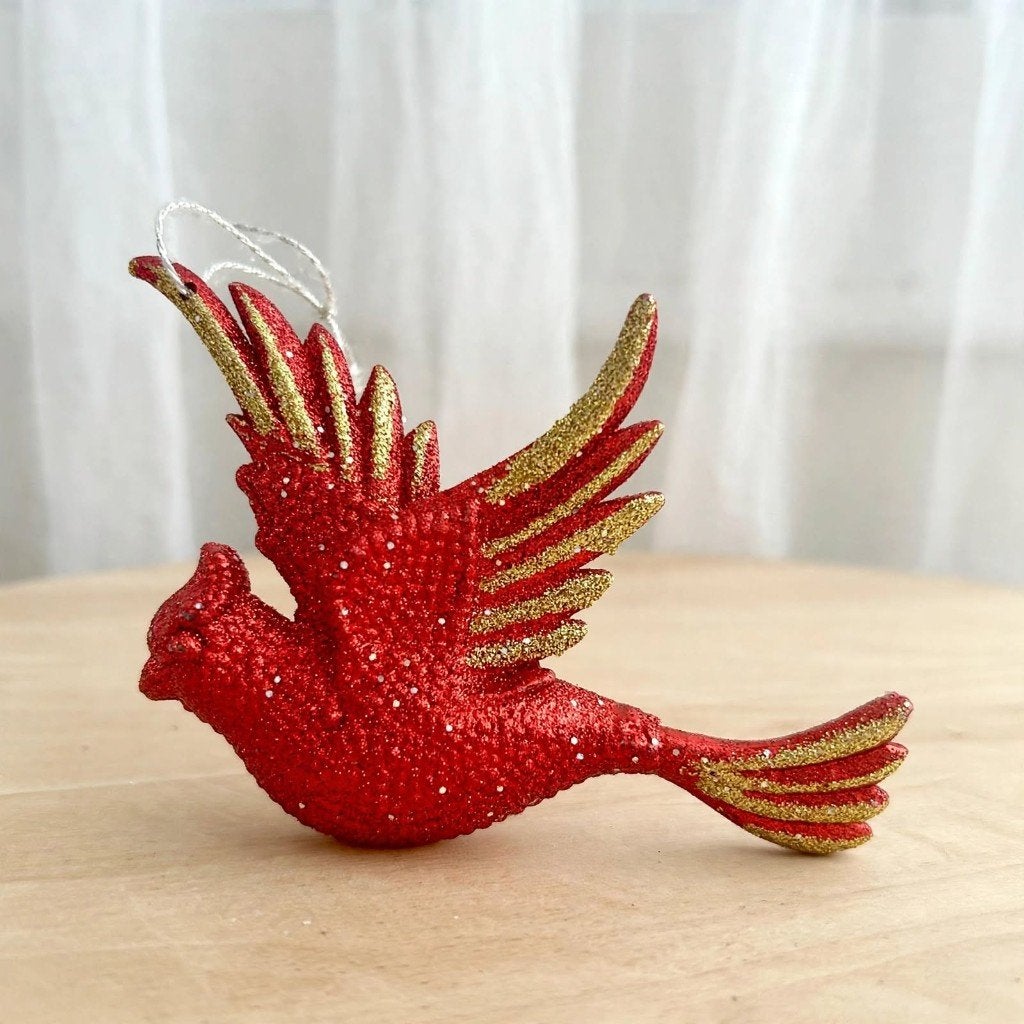 Vintage Kersthanger Rode Glitter kardinaalvogel, Ophalen of Verzenden, Gebruikt