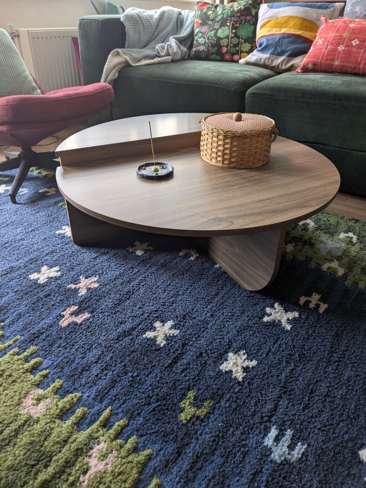 CaliCosy Walnoten Koffietafel/Salontafel - Zo goed als nieuw, Ophalen, 50 tot 100 cm, Rond, 50 tot 100 cm