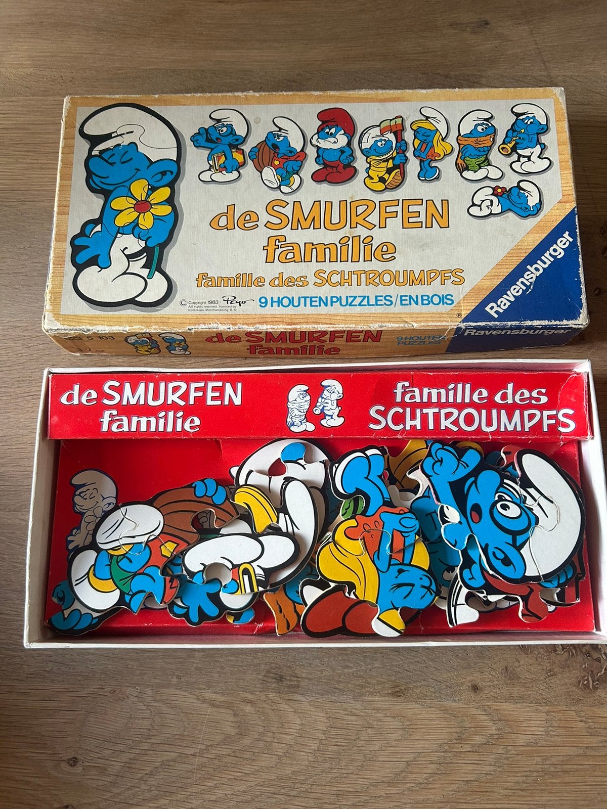 De smurfen houten puzzel 1983, Ophalen of Verzenden, Zo goed als nieuw, Verschillende Smurfen, Overige typen