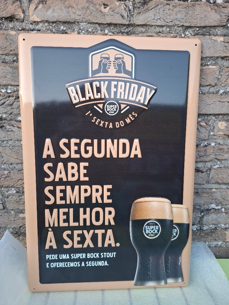 Groot reclamebord Super Bock Portugees bier Black Friday, Verzamelen, Biermerken, Ophalen of Verzenden, Nieuw, Reclamebord, Plaat of Schild