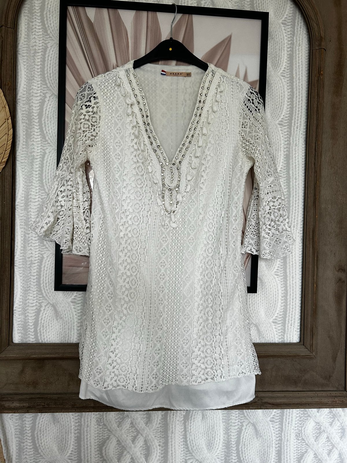 Azara Paris Tuniek/Jurk Wit M/L met Strass & Parels, Kleding | Dames, Ophalen of Verzenden, Zo goed als nieuw, Maat 38/40 (M)