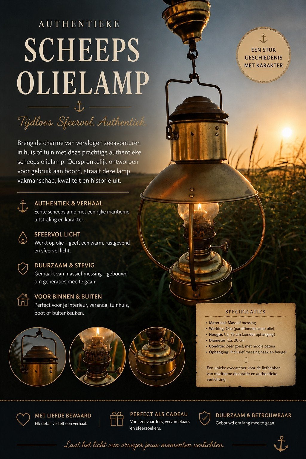 scheeps olielamp, Ophalen of Verzenden, Motorboot of Zeilboot