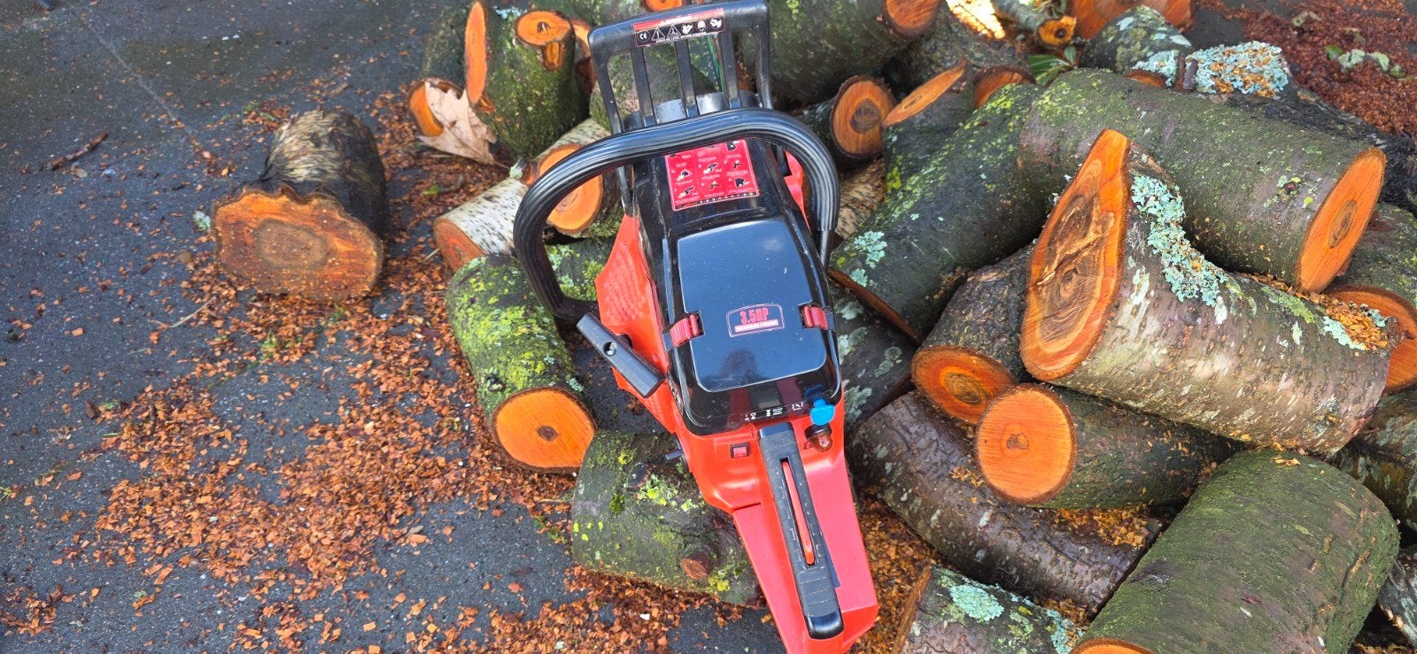 3 PK Kettingzaag met 50cm blad en 2 kettingen, Doe-het-zelf en Verbouw, Ophalen of Verzenden, Gebruikt, Kettingzaag