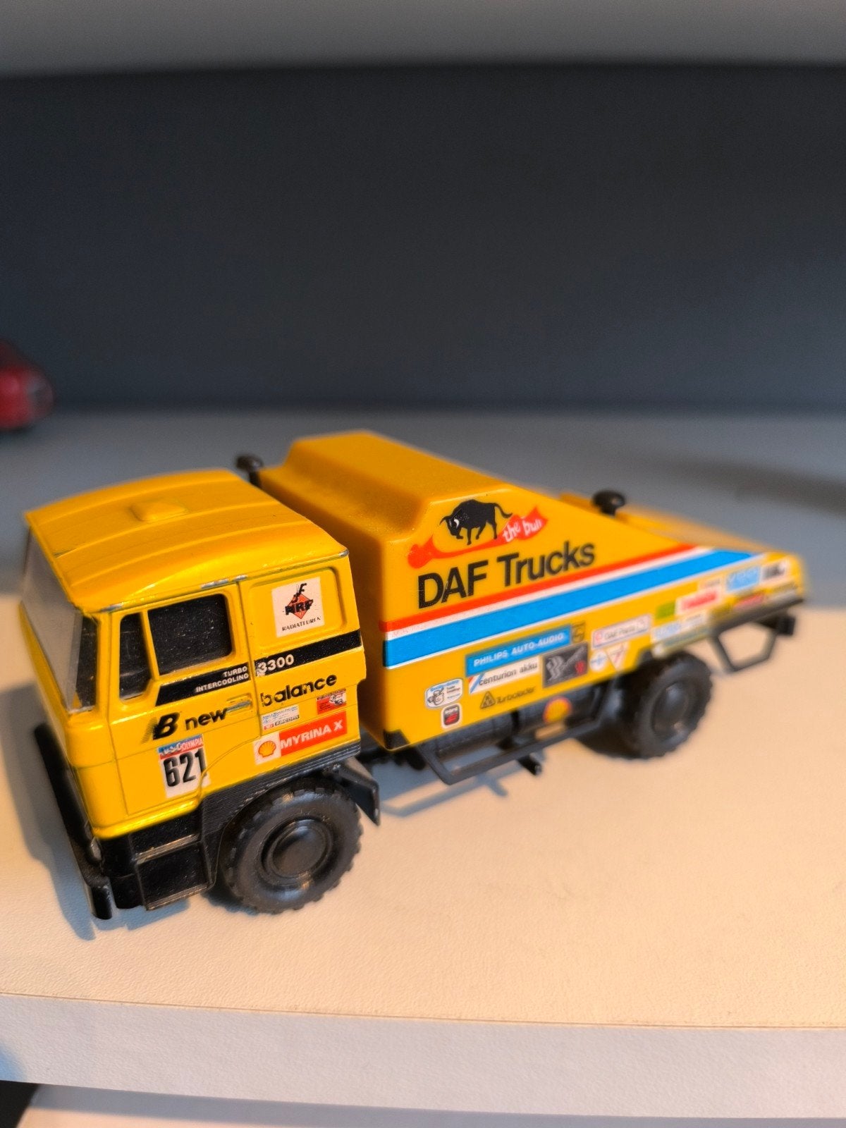 DAF Trucks rallytruck - 1:50 Lion Car Jan de Rooij, Hobby en Vrije tijd, Ophalen of Verzenden, Zo goed als nieuw, Bus of Vrachtwagen