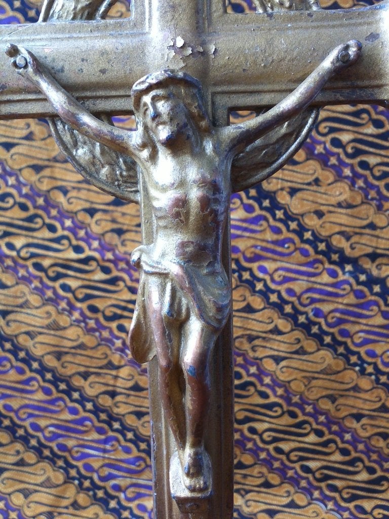 Mooi origineel antiek kruisbeeld uit België 38,5 cm., Ophalen of Verzenden