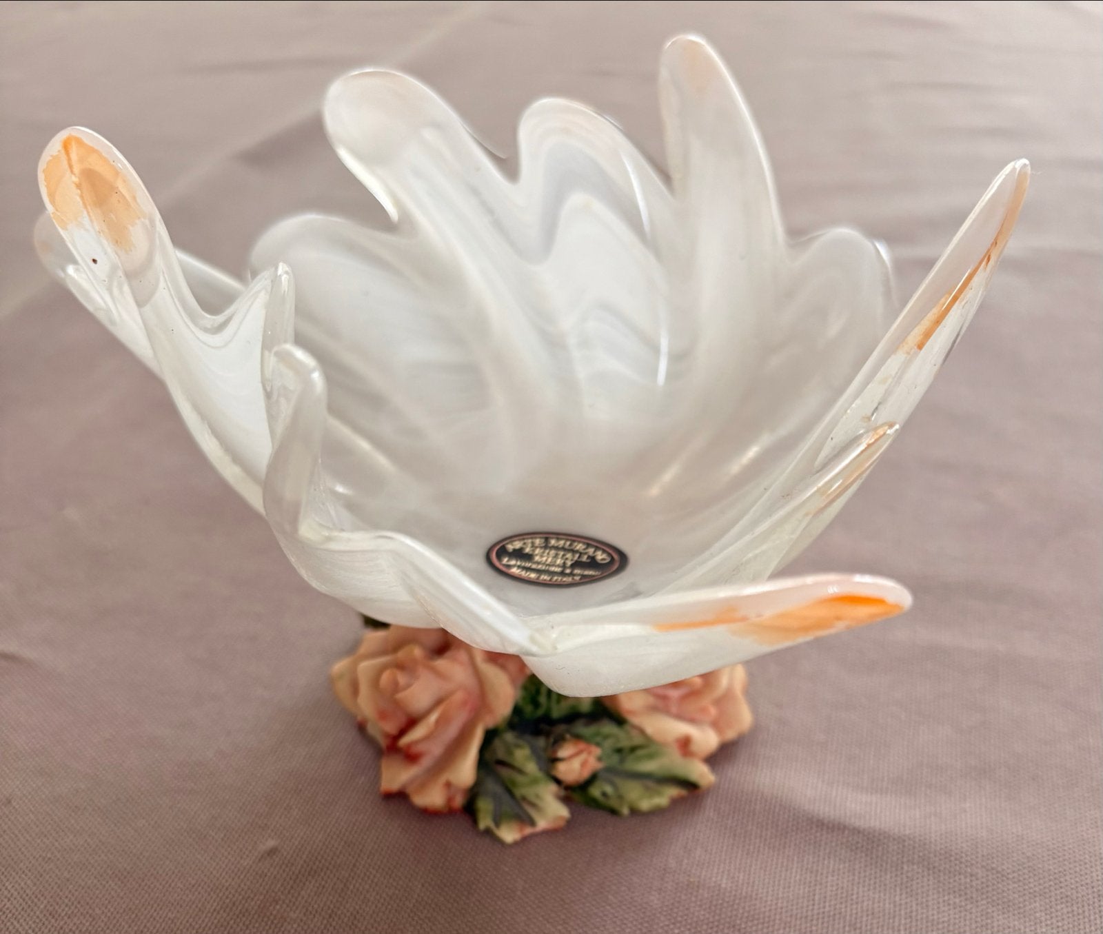 Prachtige Murano glazen schaal met rozenvoet, Antiek en Kunst, Ophalen of Verzenden