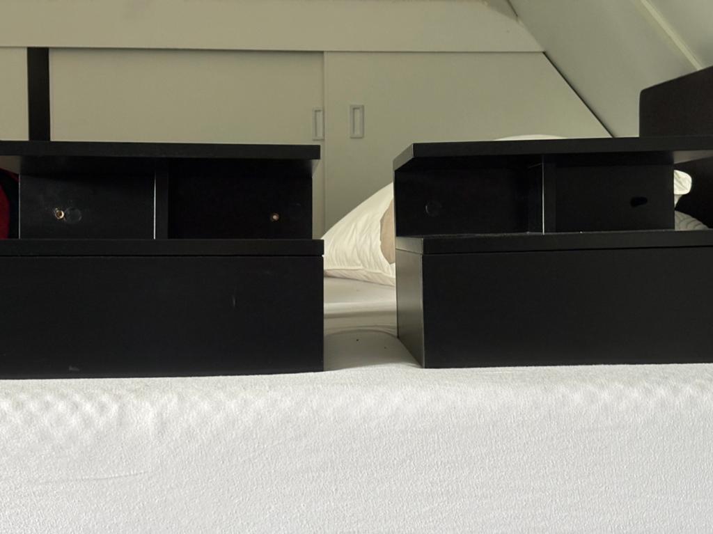 Zwevende zwarte nachtkastjes met lade - Set van 2, Ophalen, Gebruikt, Minder dan 45 cm, Minder dan 55 cm