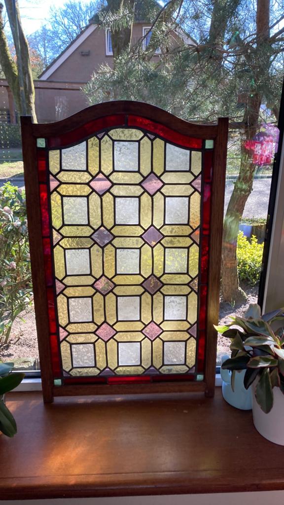 Twee Antieke Art Deco Glas-in-lood Ramen - Zeer Apart Glas, Antiek en Kunst, Ophalen
