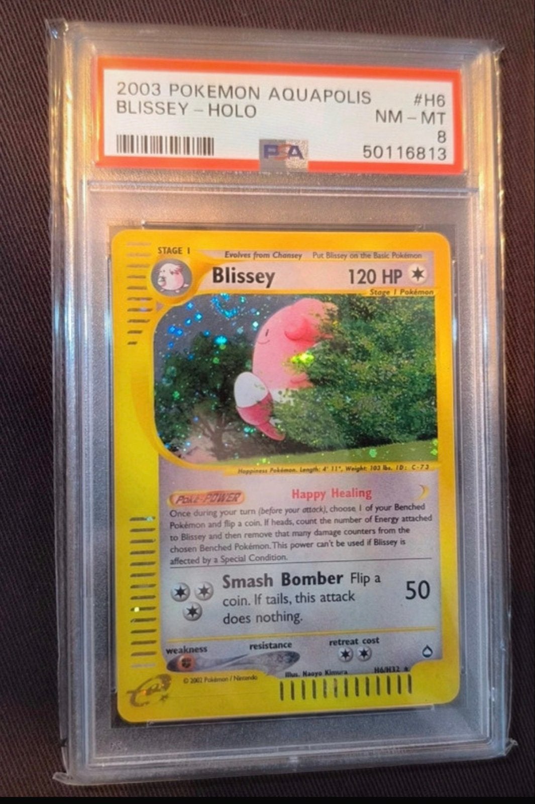 2003 Pokémon Aquapolis Blissey Swirl Holo PSA 8 NM-MT, Ophalen of Verzenden, Zo goed als nieuw, Losse kaart, Foil