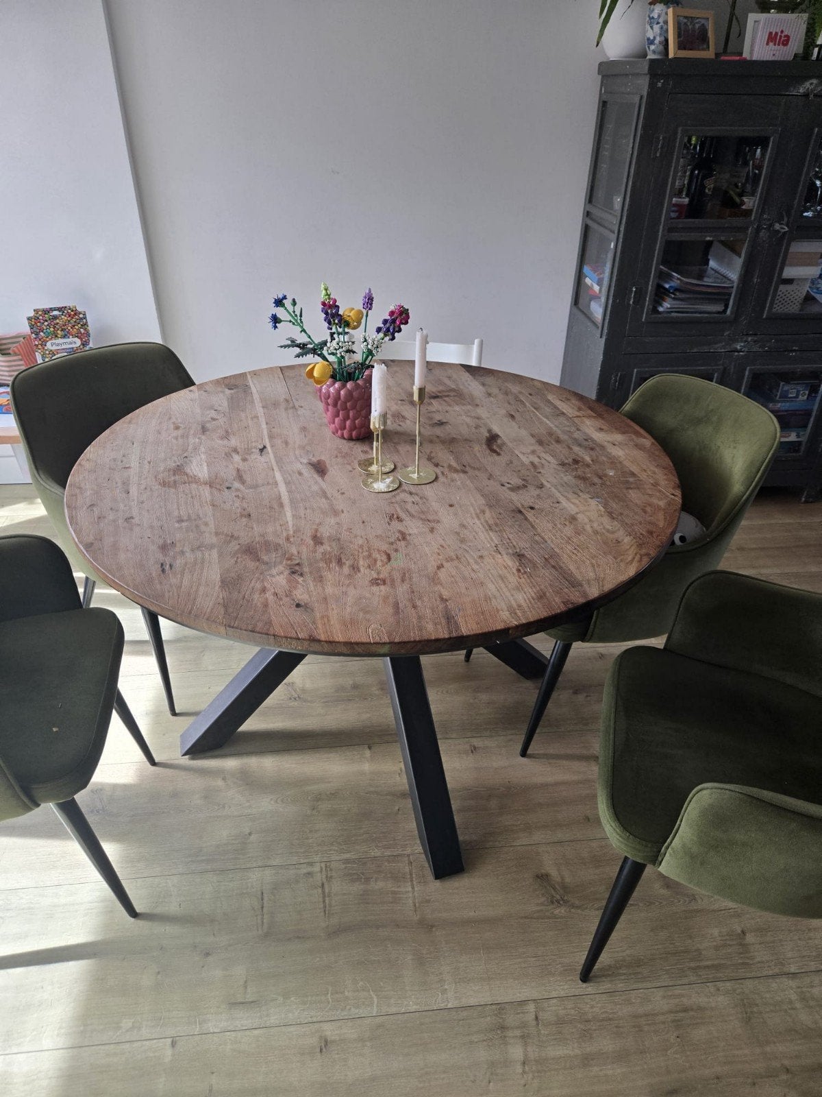 Eettafel rond 130cm, Huis en Inrichting, Ophalen, Gebruikt, Rond, Vijf personen of meer