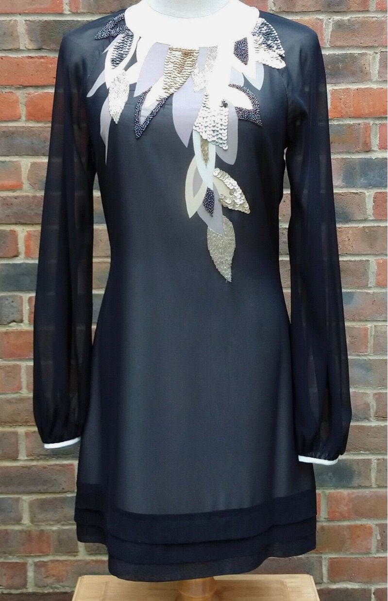 Ted Baker luxe jurkje zwart chiffon Pailletten Ted4=40, Kleding | Dames, Jurken, Maat 38/40 (M), Verzenden, Zwart, Nieuw